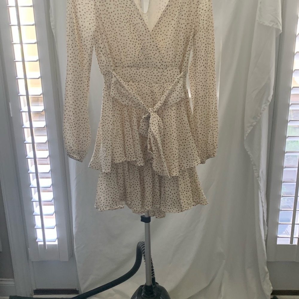 Japna Cream Long Sleeve Dress with Polka Dots